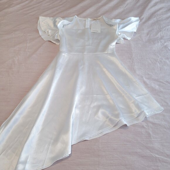 Morrisday White Satin Mini Dress, Angel Look Asymmetrical Dress, Size S - Picture 3 of 7